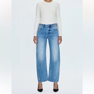 Pistola Anthropologie Lexi Mid Rise Bowed Straight Hearts Size 27 Jeans New NWT